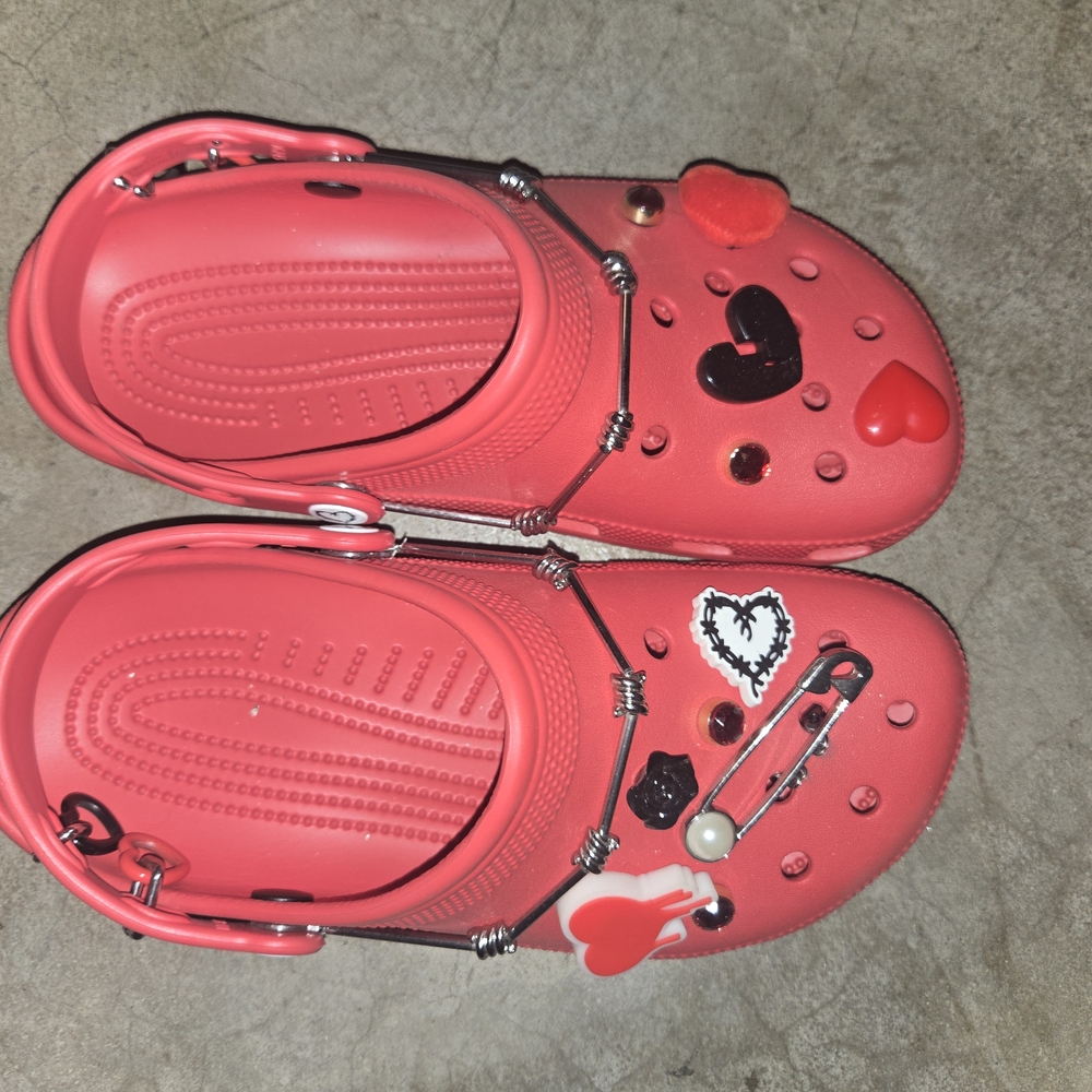 Red Clog Shoes with Heart Charms